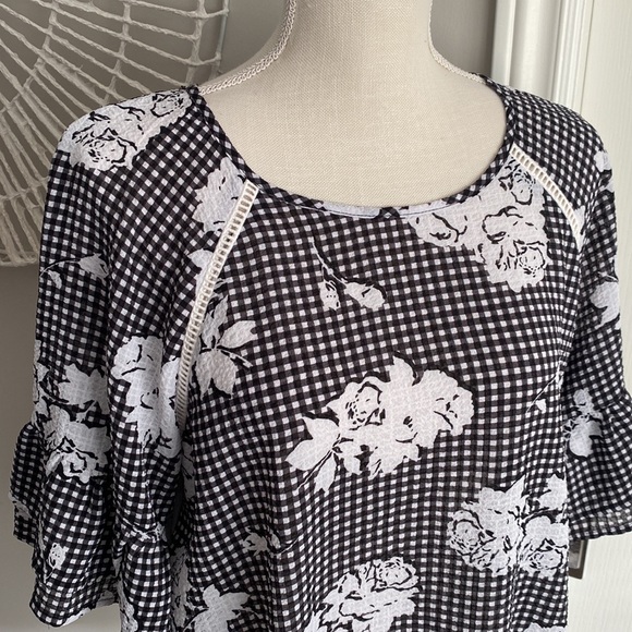 Spense - Gingham & Floral Blouse with Ruffle Sleeves - Picture 5 of 8